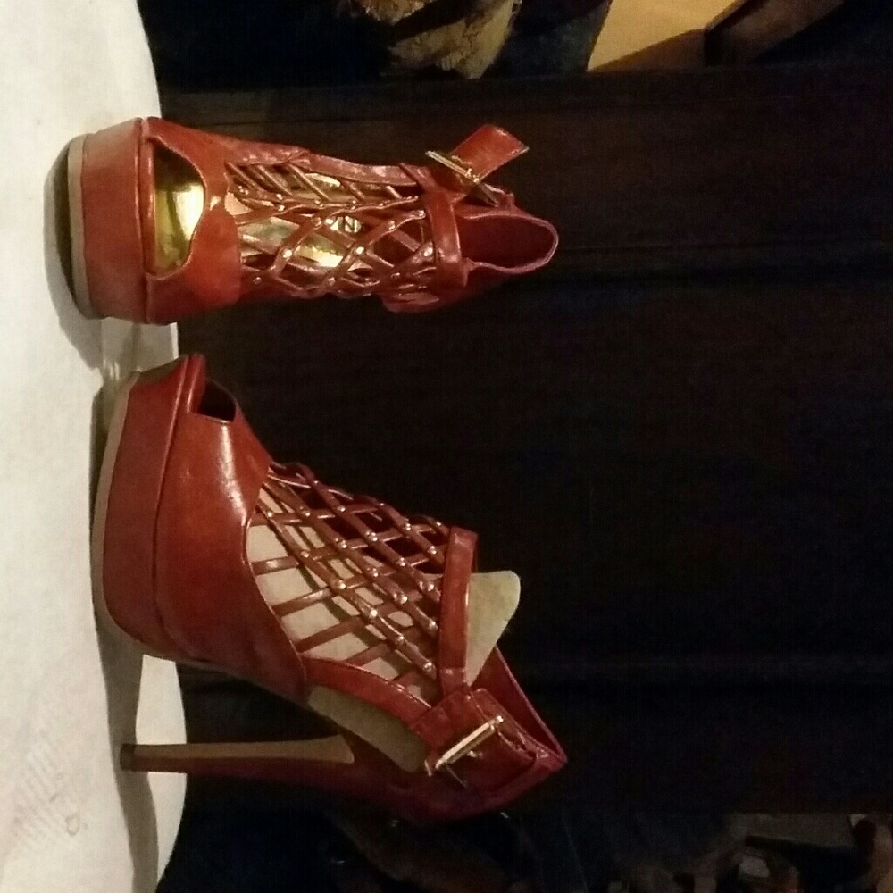 LILIANA - Burgundy Caged Open Toe Bootie -7 1/2